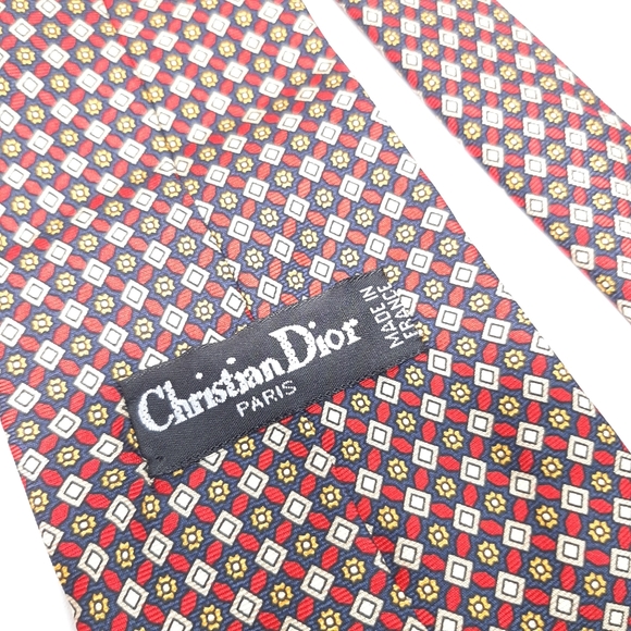 Christian Dior Paris 100% Silk Tie Made in France Geometric Floral Design - Picture 7 of 9